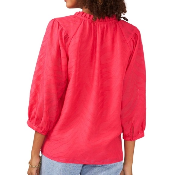 VINCE CAMUTO Pink Textured Ruffled Tie Split Hem Long Sleeve Blouse - Picture 3 of 5